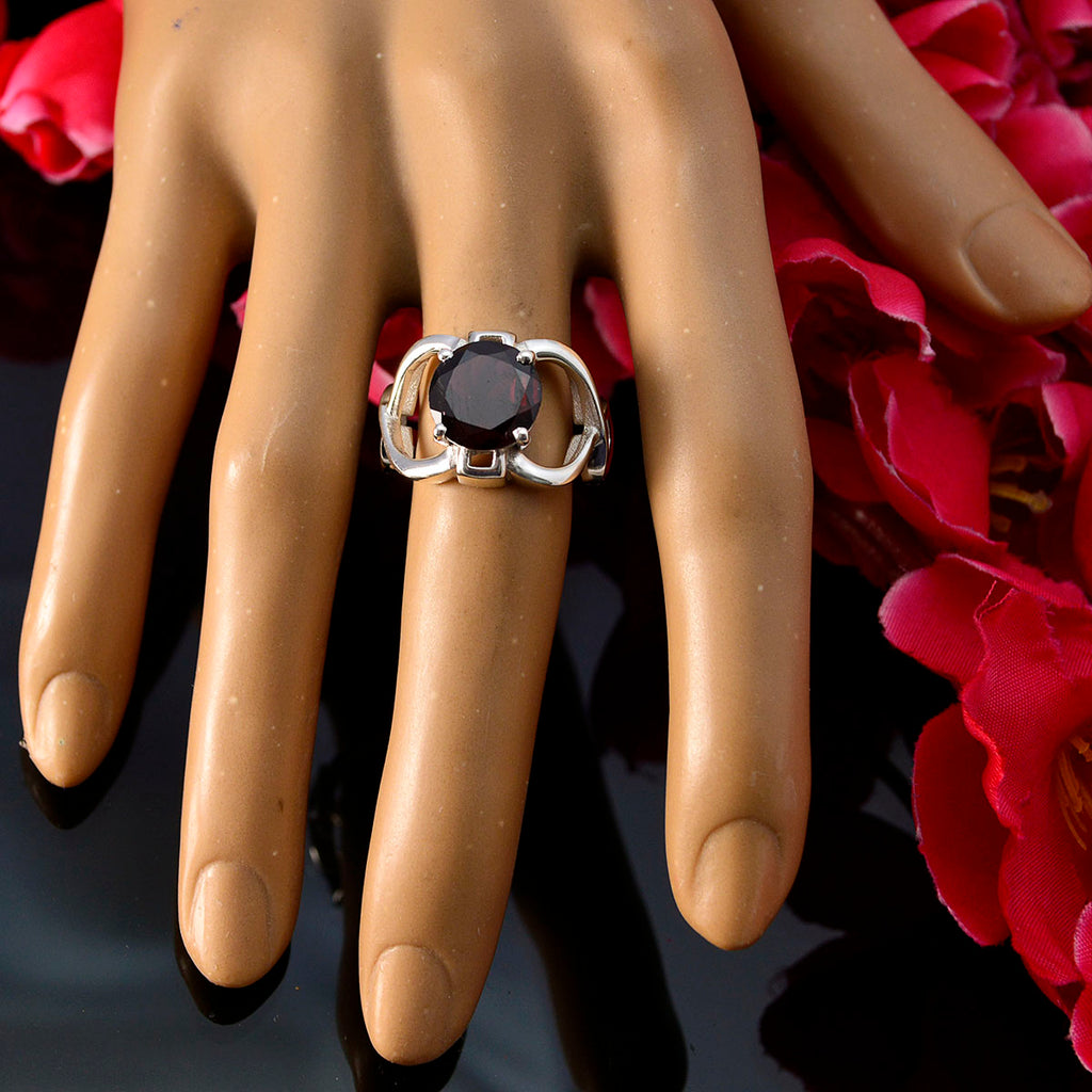 Garnet Solitaire African 925 Sterling Silver Red Gemstones Minimal Contemporary Ring Jewelry