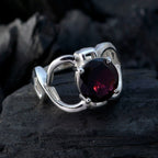 Garnet Solitaire African 925 Sterling Silver Red Gemstones Minimal Contemporary Ring Jewelry