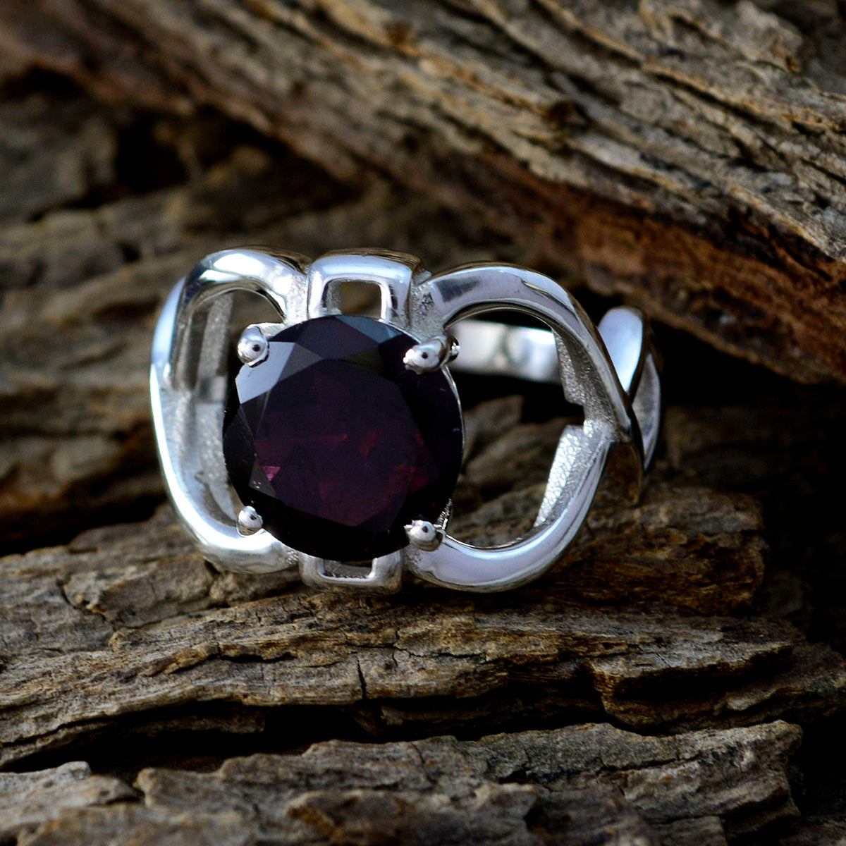 Garnet Solitaire African 925 Sterling Silver Red Gemstones Minimal Contemporary Ring Jewelry