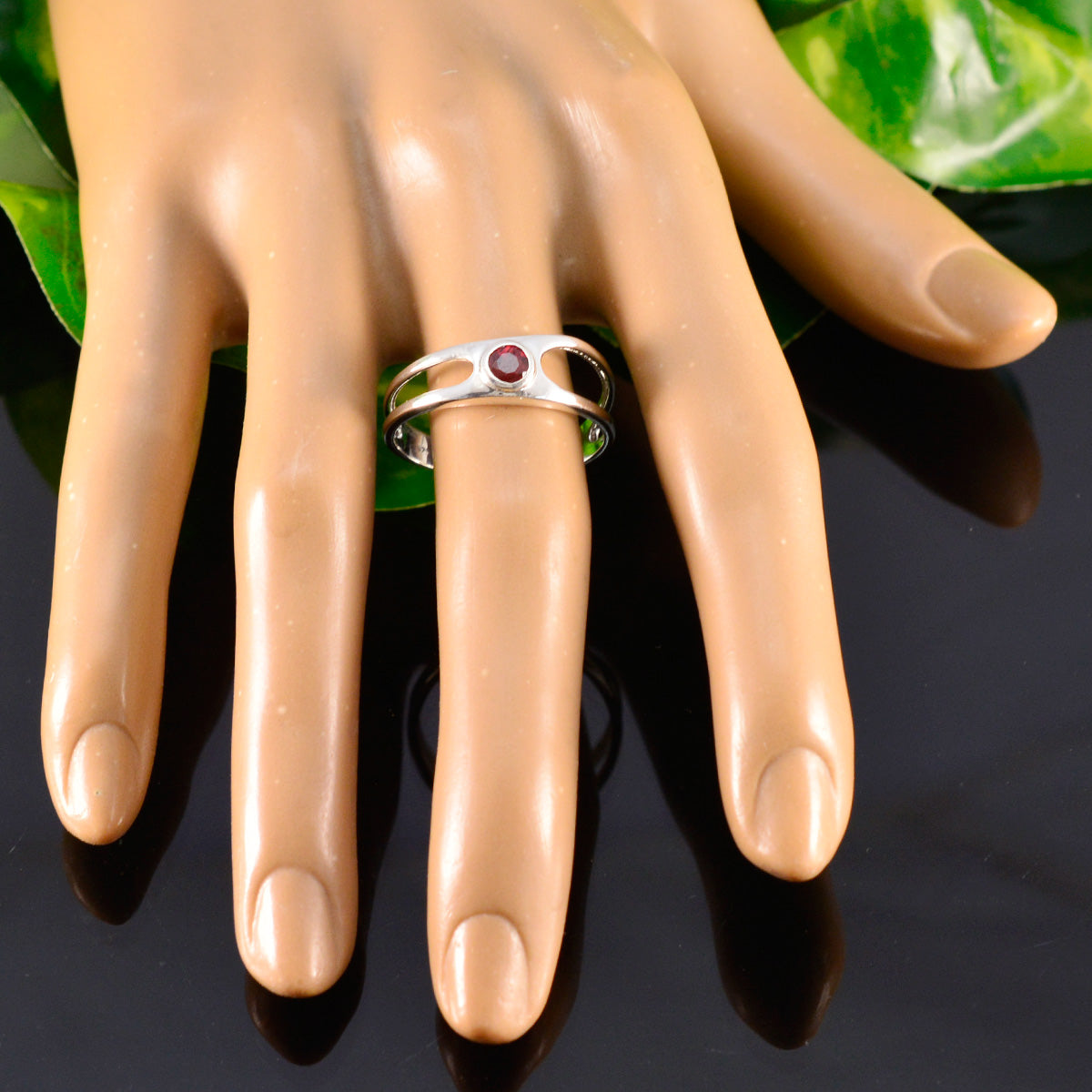 Garnet Solitaire Japanese Silver Red Gemstones Whisper thin Romantic Ring Jewelry