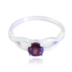 Garnet Solitaire Korean Silver Red Gems Whisper thin Abstract Ring Jewelry