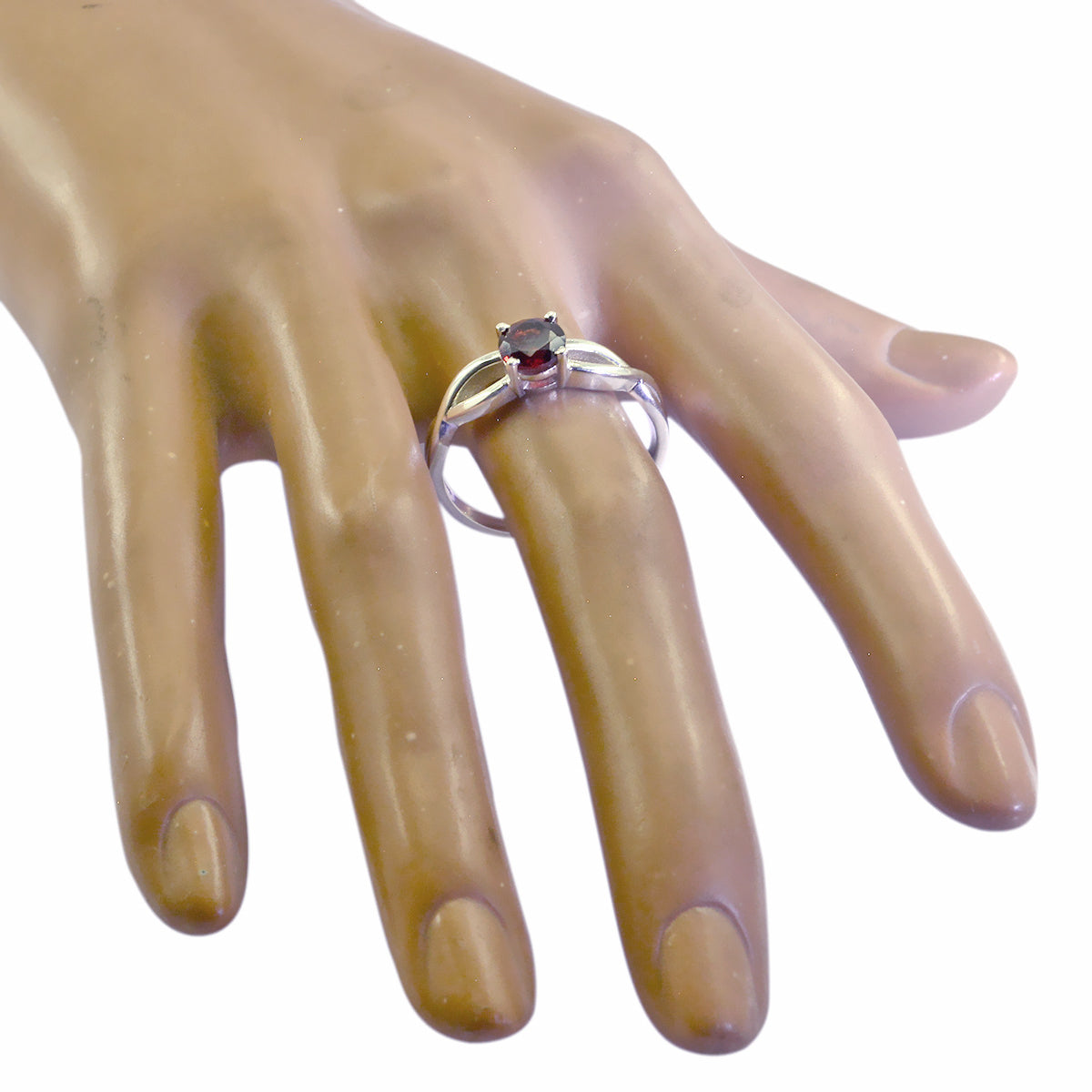 Bague abstraite ultra-fine en argent et pierres précieuses rouges, solitaire grenat coréen Image secondaire du produit