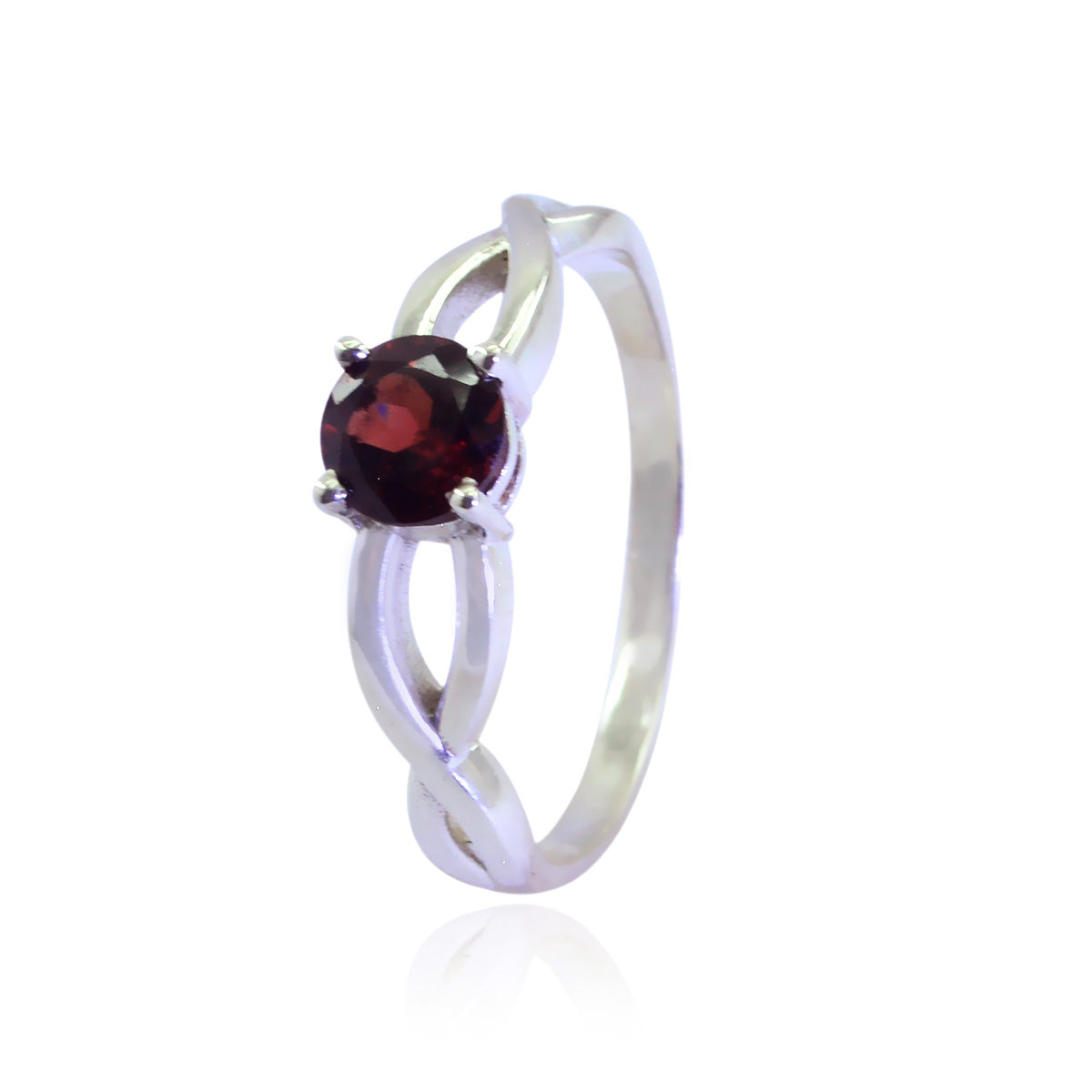 Garnet Solitaire Korean Silver Red Gems Whisper thin Abstract Ring Jewelry