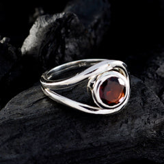 Garnet Solitaire German Sterling Silver Red Gems Slim Luxurious Ring Jewelry