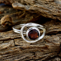 Garnet Solitaire German Sterling Silver Red Gems Slim Luxurious Ring Jewelry