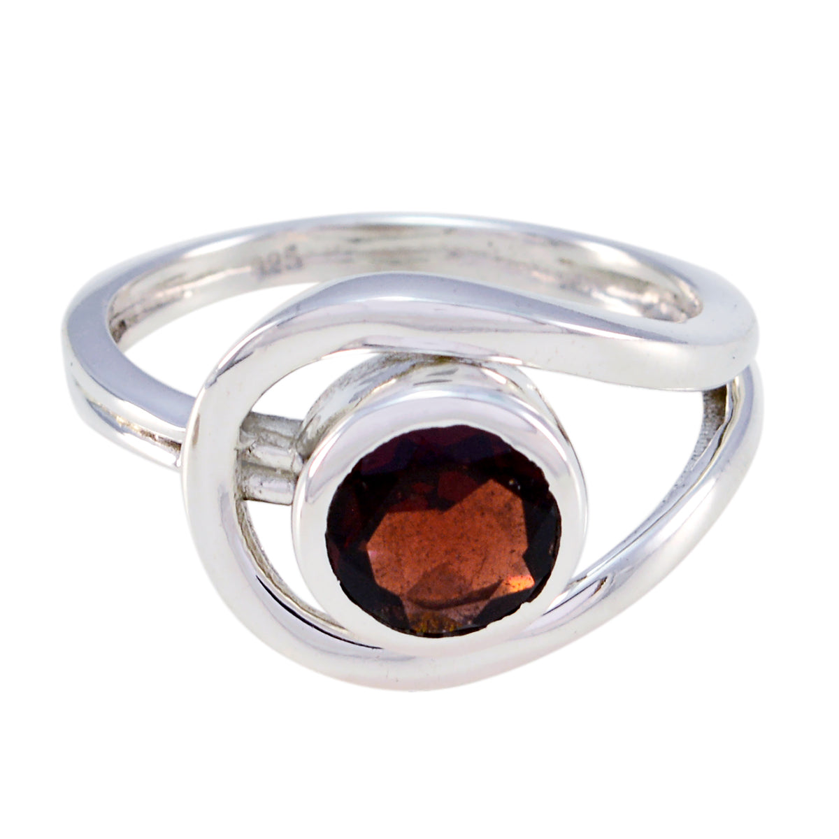 Garnet Solitaire German Sterling Silver Red Gems Slim Luxurious Ring Jewelry メイン画像