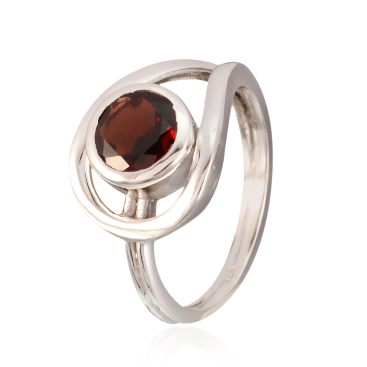 Garnet Solitaire German Sterling Silver Red Gems Slim Luxurious Ring Jewelry