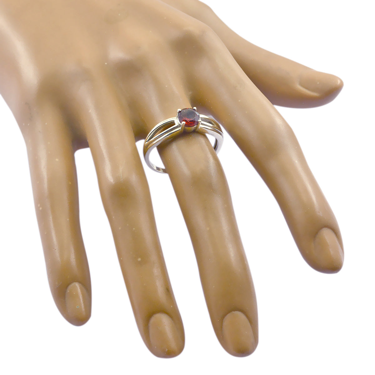 Garnet Solitaire Korean Sterling Silver Red Gemstones Dainty Abstract Ring Jewellery