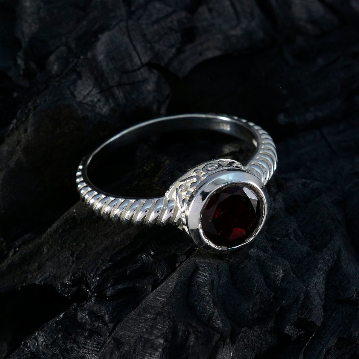 Garnet Solitaire African Silver Red Gemstones Minimal Contemporary Ring Jewellery