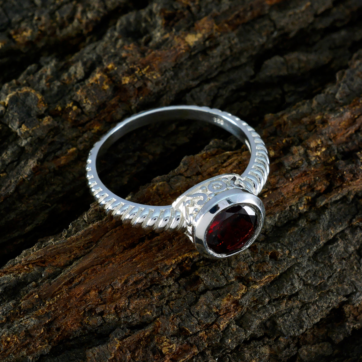 Garnet Solitaire African Silver Red Gemstones Minimal Contemporary Ring Jewellery
