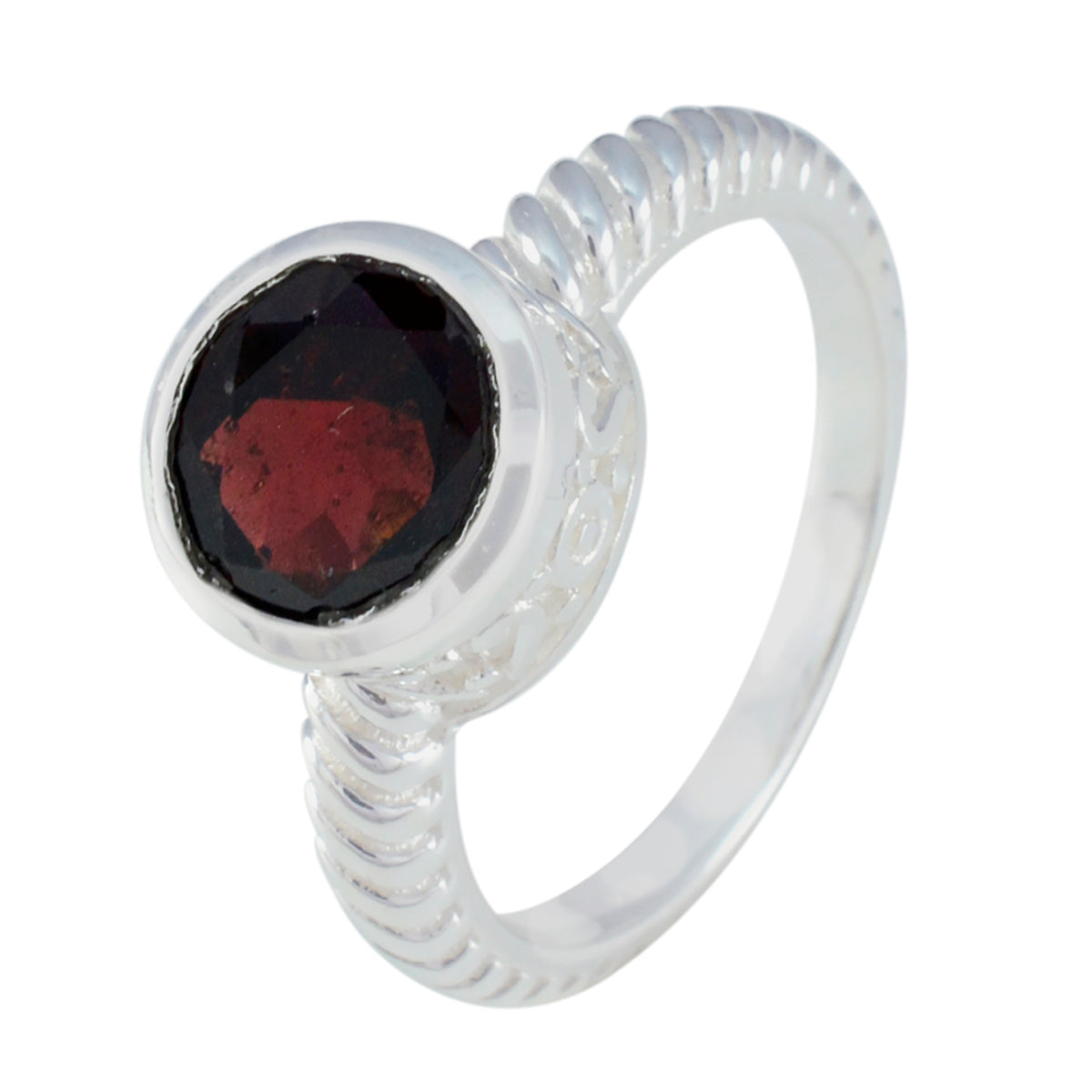 Anello minimalista contemporaneo con gemme rosse in argento africano e solitario in granato Immagine secondaria del prodotto