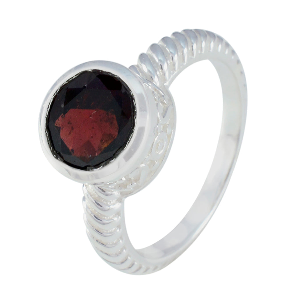 Garnet Solitaire African Silver Red Gemstones Minimal Contemporary Ring Jewellery