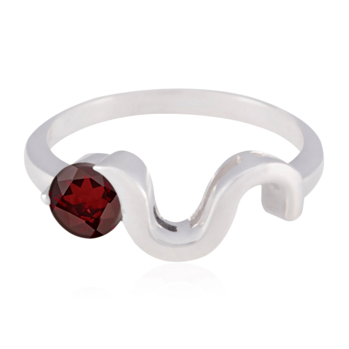 Garnet Solitaire Korean 925 Silver Red Gemstone Whisper thin Trendy Ring Jewellery メイン画像