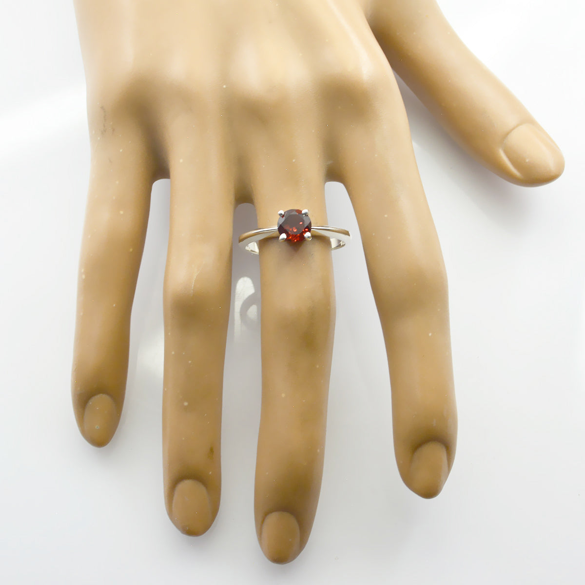 Garnet Solitaire Japanese 925 Silver sterling Red Gems Whisper thin Luxurious Ring Jewelry