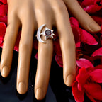 Garnet Solitaire Indian Silver Red Gemstone Featherlight Moon & Star Ring Jewellery