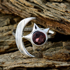 Garnet Solitaire Indian Silver Red Gemstone Featherlight Moon & Star Ring Jewellery