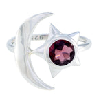Garnet Solitaire Indian Silver Red Gemstone Featherlight Moon & Star Ring Jewellery