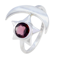 Garnet Solitaire Indian Silver Red Gemstone Featherlight Moon & Star Ring Jewellery