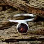 Garnet Solitaire American 92.5 Silver Red Gemstone Delicate Sophisticated Ring Jewelry
