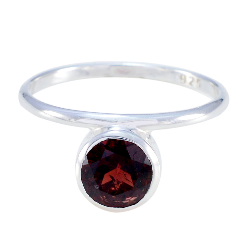Garnet Solitaire American 92.5 Silver Red Gemstone Delicate Sophisticated Ring Jewelry