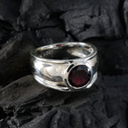 Garnet Solitaire Indian Sterling Silver Red Gems Classic Feminine Ring Jewelry