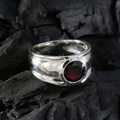 Garnet Solitaire Indian Sterling Silver Red Gems Classic Feminine Ring Jewelry