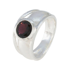 Garnet Solitaire Indian Sterling Silver Red Gems Classic Feminine Ring Jewelry