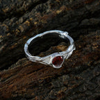 Garnet Solitaire French 92.5 Silver Red Gemstone Featherlight Romantic Ring Jewelry