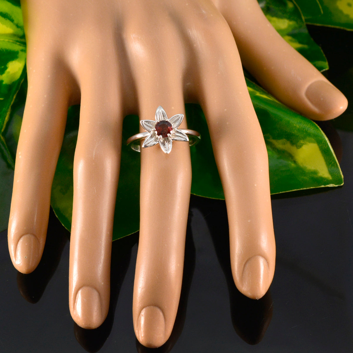 Garnet Solitaire Turkish Sterling Silver Red Gemstone Delicate Abstract Ring Jewellery