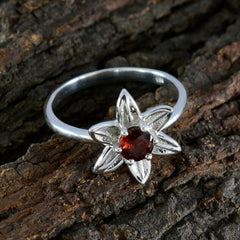 Garnet Solitaire Turkish Sterling Silver Red Gemstone Delicate Abstract Ring Jewellery