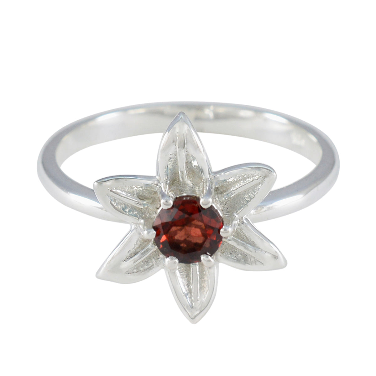 Garnet Solitaire Turkish Sterling Silver Red Gemstone Delicate Abstract Ring Jewellery Hoofdafbeelding