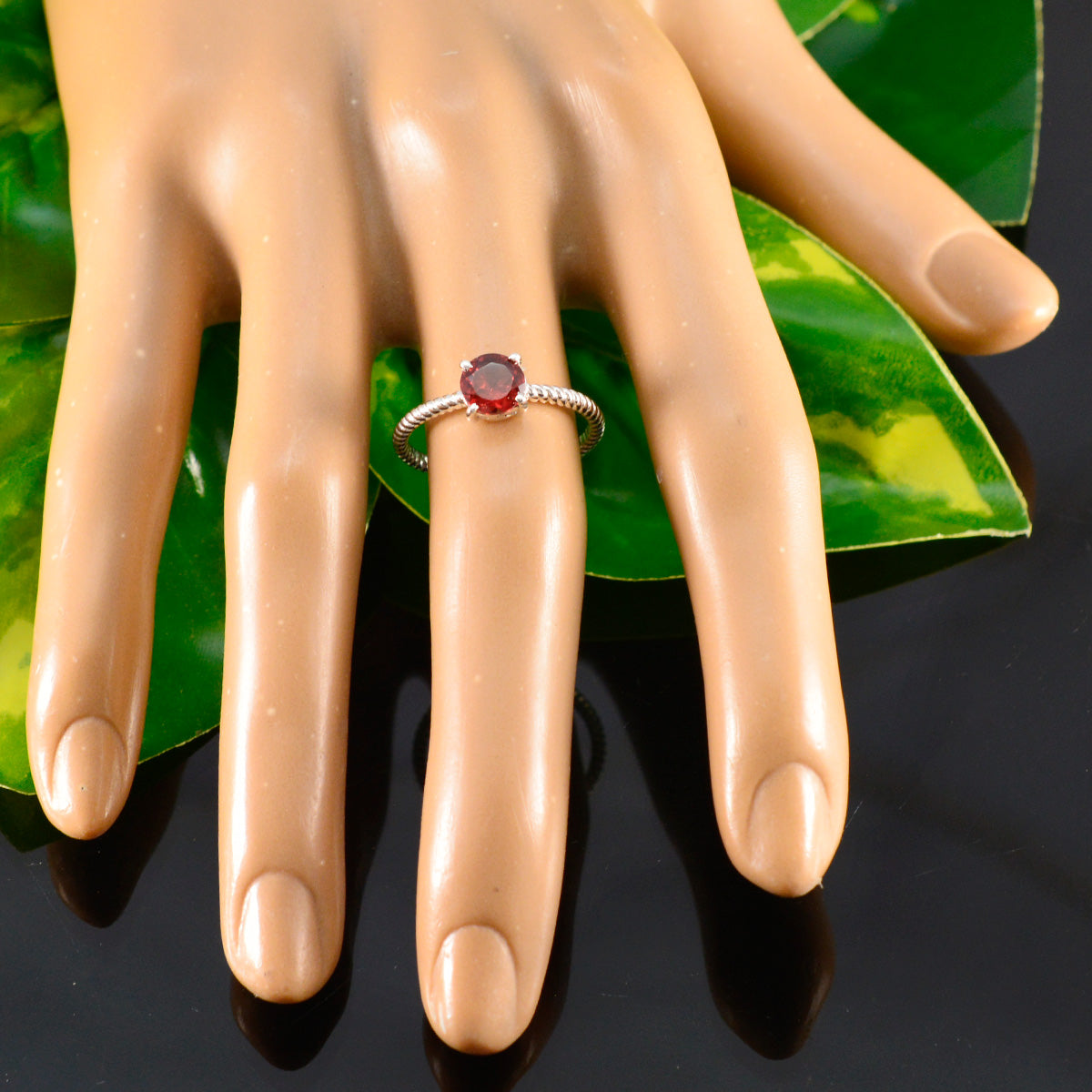 Garnet Solitaire Korean 925 Silver Red Gemstone Delicate Twist Ring Jewellery