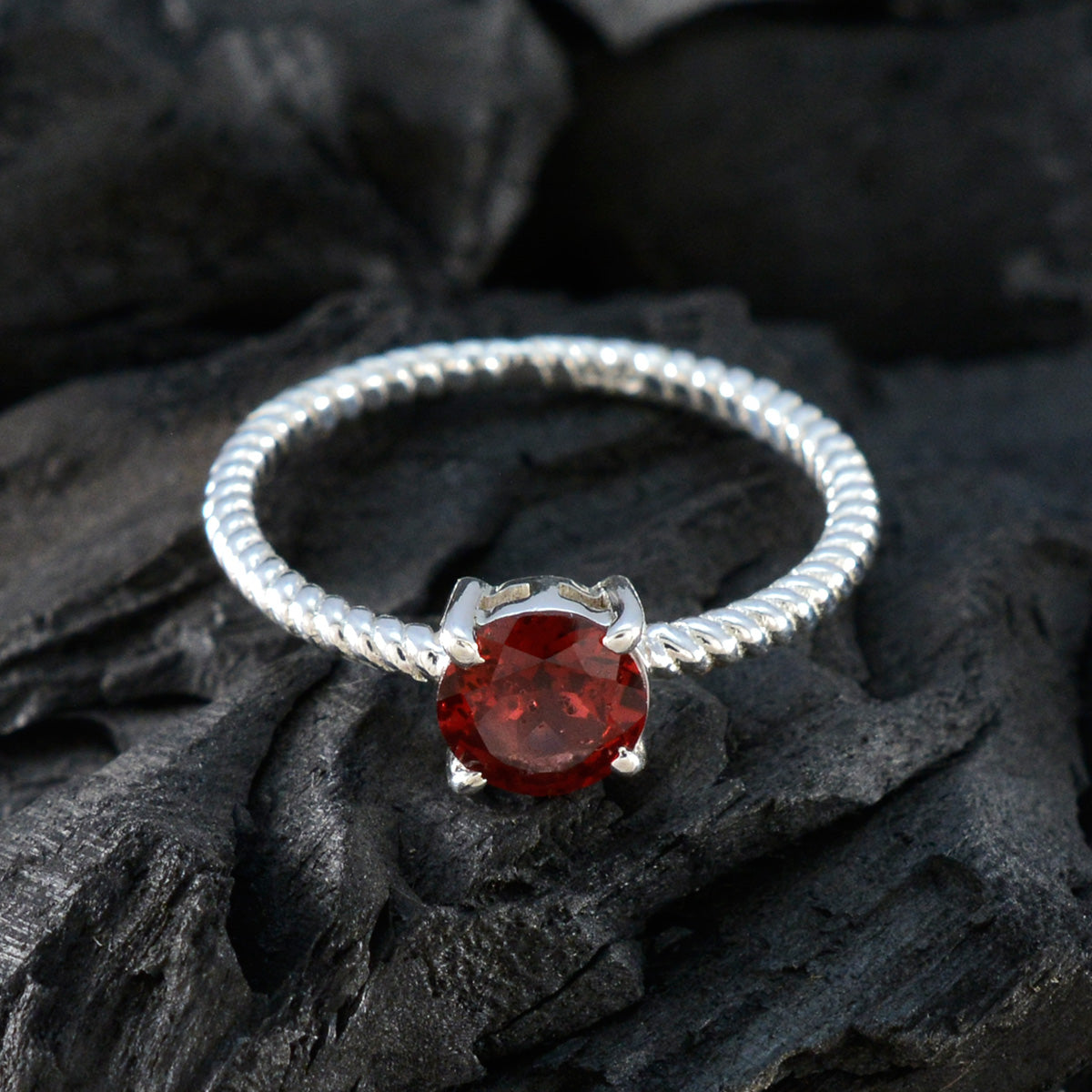 Garnet Solitaire Korean 925 Silver Red Gemstone Delicate Twist Ring Jewellery