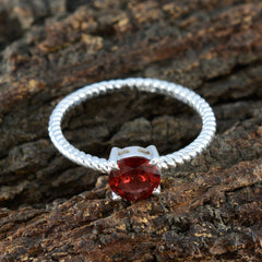 Garnet Solitaire Korean 925 Silver Red Gemstone Delicate Twist Ring Jewellery