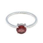 Garnet Solitaire Korean 925 Silver Red Gemstone Delicate Twist Ring Jewellery