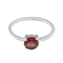 Garnet Solitaire Korean 925 Silver Red Gemstone Delicate Twist Ring Jewellery