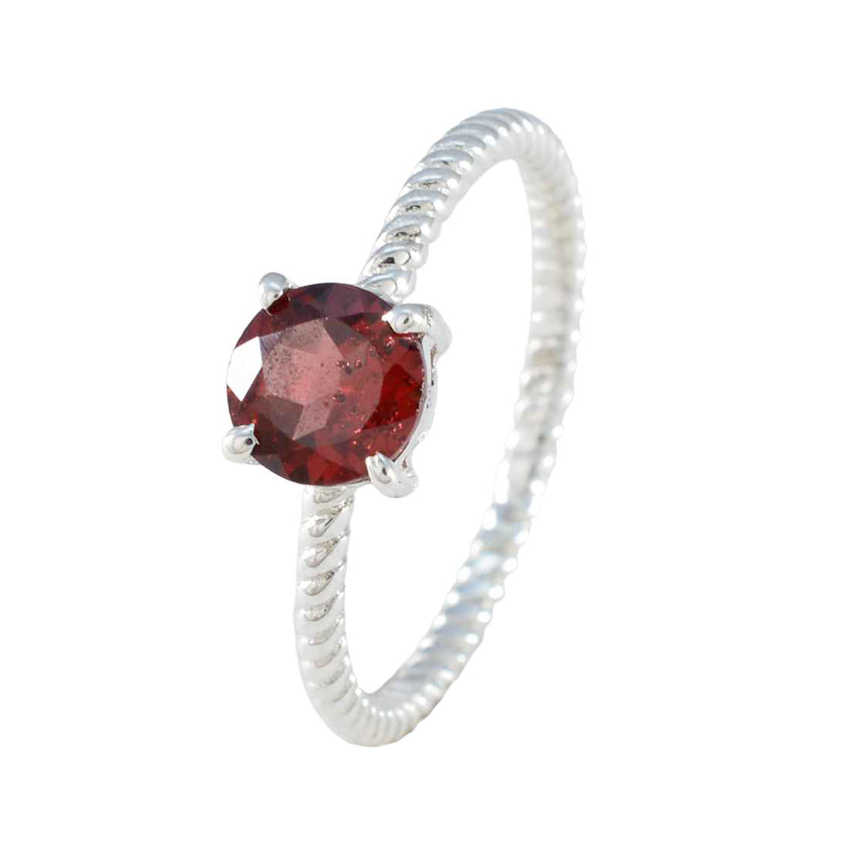Garnet Solitaire Korean 925 Silver Red Gemstone Delicate Twist Ring Jewellery