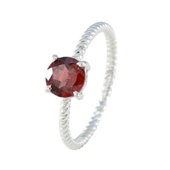 Garnet Solitaire Korean 925 Silver Red Gemstone Delicate Twist Ring Jewellery
