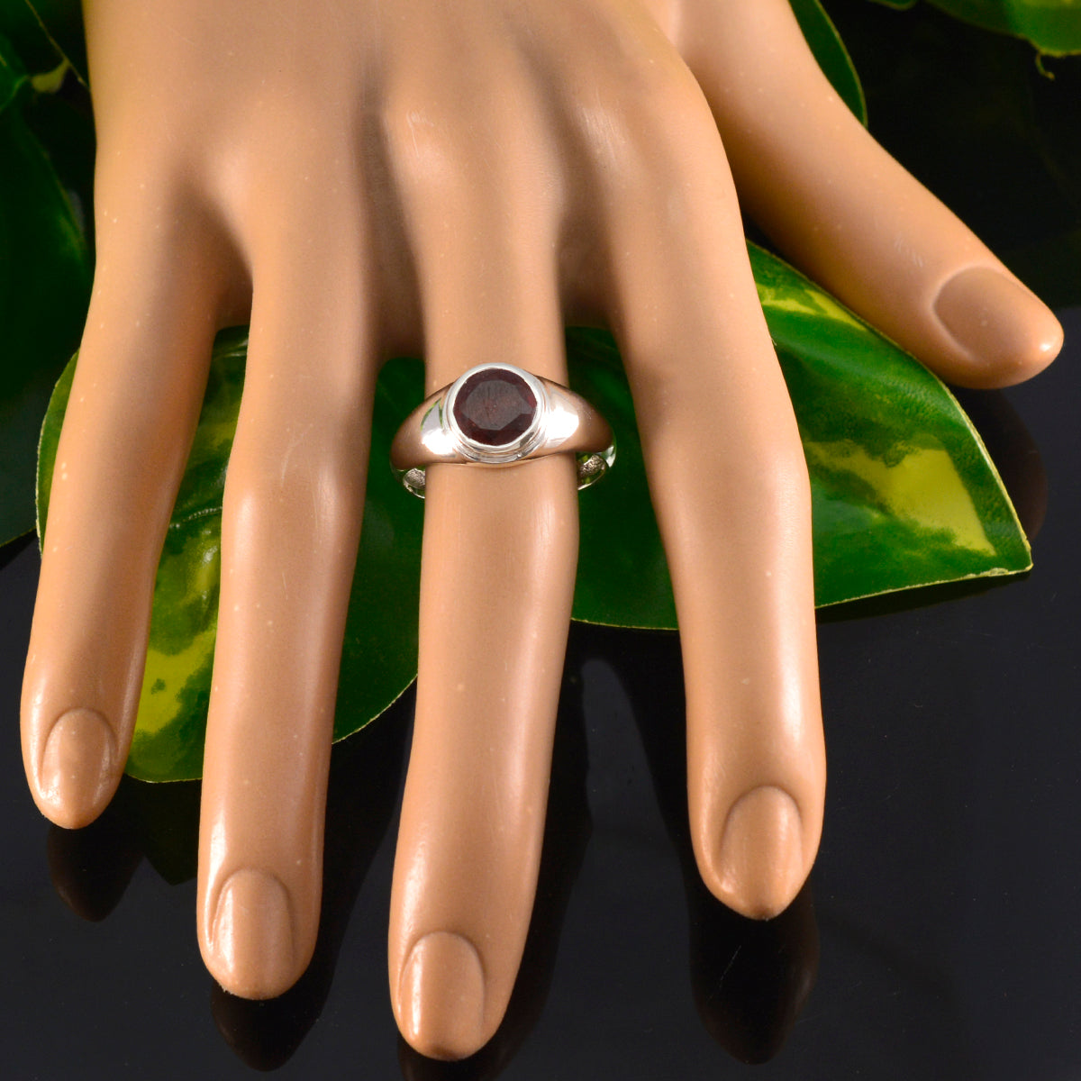 Garnet Solitaire Moroccan Sterling Silver Red Gemstones Slim Abstract Ring Jewelry