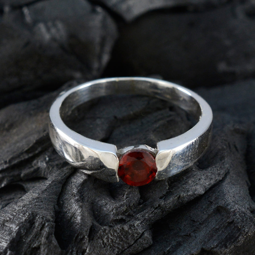 Garnet Solitaire Russian 925 Silver Red Gemstones Slim Luxurious Ring Jewelry