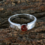 Garnet Solitaire Russian 925 Silver Red Gemstones Slim Luxurious Ring Jewelry