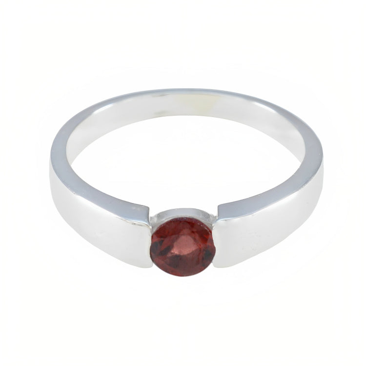 Garnet Solitaire Russian 925 Silver Red Gemstones Slim Luxurious Ring Jewelry