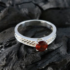 Garnet Solitaire Indian 925 Silver Red Gemstones Slim Sophisticated Ring Jewellery
