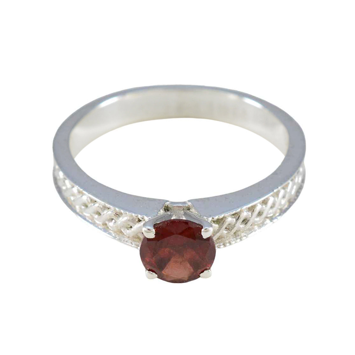 Garnet Solitaire Indian 925 Silver Red Gemstones Slim Sophisticated Ring Jewellery メイン画像