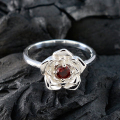 Garnet Solitaire Egyptian Silver Red Gemstone Tiny Floral Ring Jewelry