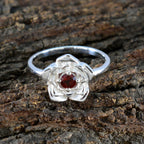 Garnet Solitaire Egyptian Silver Red Gemstone Tiny Floral Ring Jewelry
