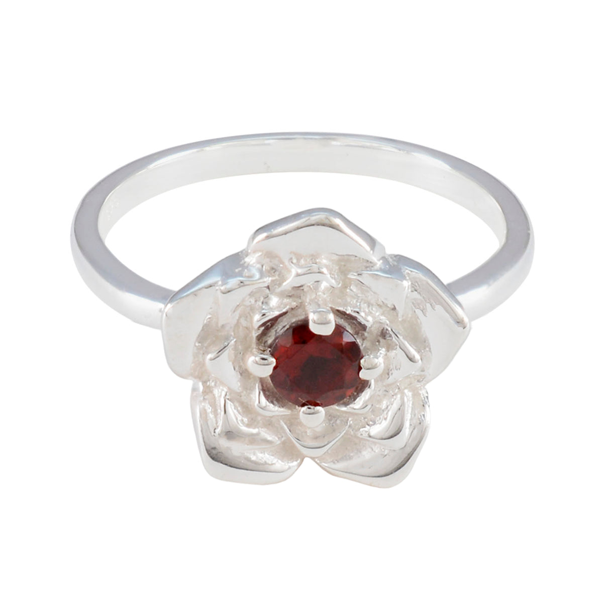 Garnet Solitaire Egyptian Silver Red Gemstone Tiny Floral Ring Jewelry