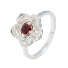 Garnet Solitaire Egyptian Silver Red Gemstone Tiny Floral Ring Jewelry