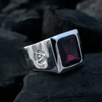Garnet Solitaire Indian 92.5 Silver Red Gemstone Essential  Armor Ring Jewelry