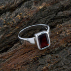 Garnet Solitaire Indian Sterling Silver Red Gemstone Slim Artisan Ring Jewellery
